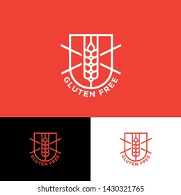 Gluten free vector icon. The spike cross out on shield. No gluten, gluten free Heraldic Label on a Different Backgrounds.