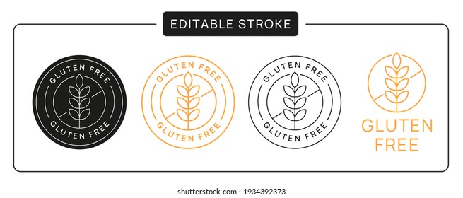 Gluten Free Vector Icon Sticker Badge. Wheat linear sign with editable stroke.