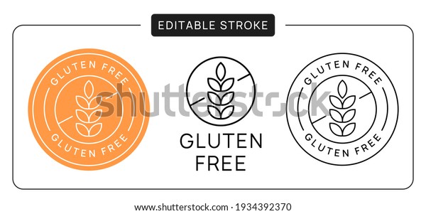 Gluten Free Vector Icon Sticker Badge. Wheat\
linear sign with editable\
stroke.