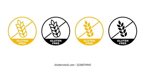 Gluten free vector icons set. No wheat symbols. Gluten free food package illustration