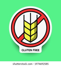 Gluten free vector isolated sticker. Gluten free emblem for allergen and allergy. Concept of logo in flat style with outline and shadow. Allergy stimulus vector for banner design. Substitute icon 