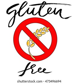 Gluten free vector label. Handwritten grunge lettering. Vector illustration.