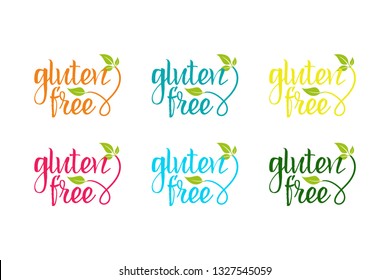 Gluten free vector logo set in different colors with green herbal leaves