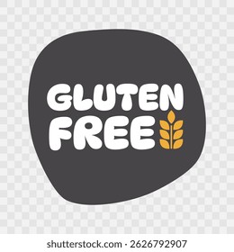 Gluten Free vector sign. Product sticker. Gray white yellow isolated label on transparent background. Symbol for food, allergy, special diet, design element