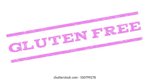Gluten Free watermark stamp. Text caption between parallel lines with grunge design style. Rubber seal stamp with dirty texture. Vector violet color ink imprint on a white background.