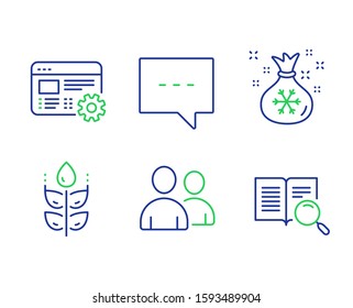 Gluten free, Web settings and Users line icons set. Blog, Santa sack and Search text signs. Bio ingredients, Engineering tool, Couple of people. Chat message. Business set. Vector