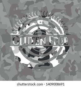 Gluten Free written on a grey camouflage texture