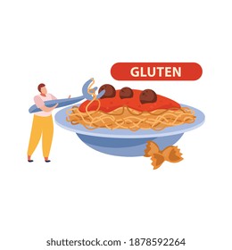 Gluten intolerance flat concept with man and plate of pasta vector illustration