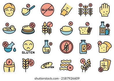 Gluten intolerance icons set outline vector. Free gluten. Non gmo