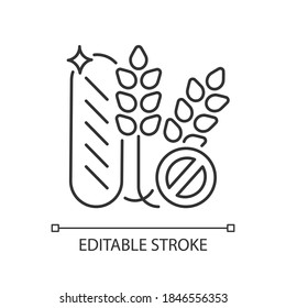 Gluten linear icon. Wheat free product. No allergy ingredient. Dietary for healthy eating. Thin line customizable illustration. Contour symbol. Vector isolated outline drawing. Editable stroke