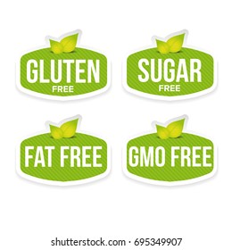 Gluten, Sugar, Fat, Gmo Free Label Vector