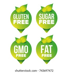 Gluten, sugar, fat, gmo free pointer vector set