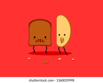 Gluten. Two pieces of bread that contain gluten. Dangerous food from wheat. Vector illustration for an article or blog.