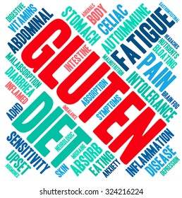 Gluten word cloud on a white background. 
