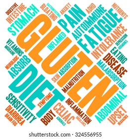Gluten word cloud on a white background.