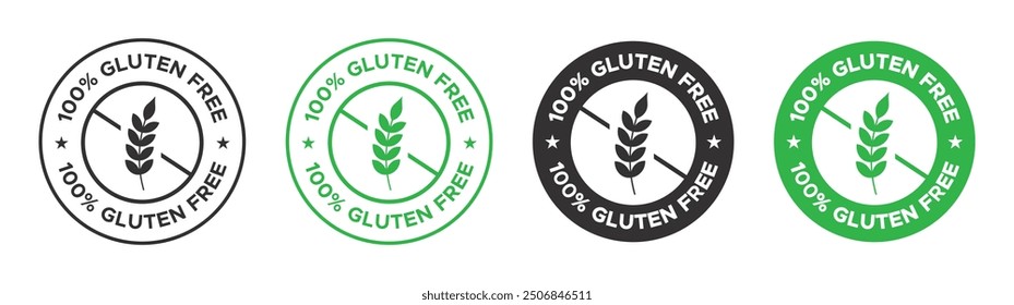 Gluten-Free Badge Vector Set - black and white and green Modern and Stylish Gluten-Free Labels for Food Packaging, Menus, and Health-Conscious Branding