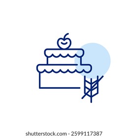 Gluten-free birthday cake. Crossed wheat ear. Pixel perfect, editable stroke vector icon