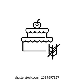 Gluten-free birthday cake. Crossed wheat ear. Pixel perfect, editable stroke vector icon