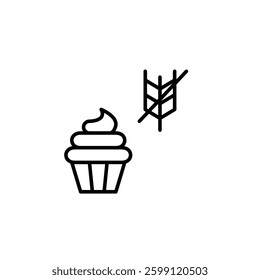 Gluten-free cupcake. Pixel perfect, editable stroke vector icon