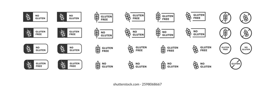 Gluten-free label icons. Set for food package sticker.  Isolated flat vector