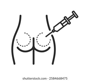 Gluteoplasty line icon stock illustration.  Buttock augmentation and liposuction. Buttock lift surgery. Plastic surgery. Vector illustration