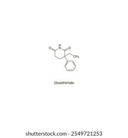 Glutetimida estructura molecular esquelética plana Barbitúrico fármaco utilizado en el tratamiento del insomnio. Diagrama científico de la Ilustración vectorial.