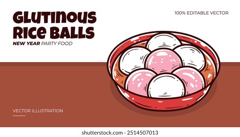 Glutinous rice balls new year party food vector illustration