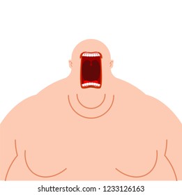 Glutton hungry. Fat man open mouth. fatso heavy eater