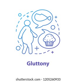 Gluttony concept icon. Obesity problem idea thin line illustration. Physical inactivity and overweight. Vector isolated outline drawing