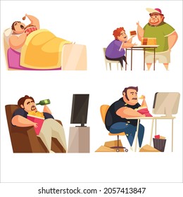 íconos de pegatina fijados con símbolos obsesivos comiendo aislados planos