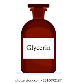 Glycerin solution for external use in dark glass bottle cartoon vector illustration isolated on white background.