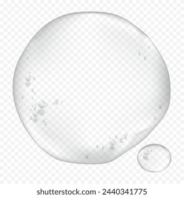 Glycerin Water Drop Background In Vector Illustration, White Beauty Circle With Blue Splash, Transparent Balloon, Oil And Glass Bubble For Cosmetic Body Care, Skincare Serum And Hydration Design.