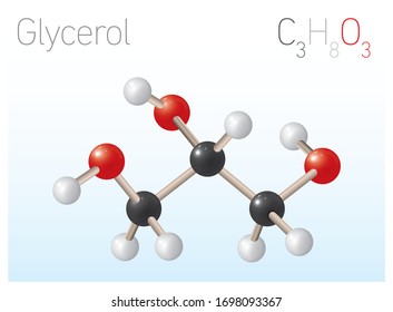 Glycerol C3H8O3 Structural Chemical Formula and Molecule Model. Chemistry Education Vector Illustration