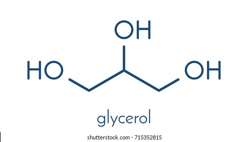 Glycerol (glycerin) molecule. Produced from fat and oil triglycerides. Used as sweetener, solvent and preservative in food and drugs. Skeletal formula.