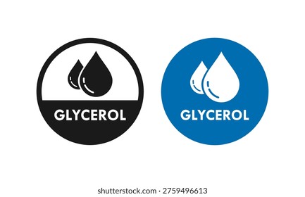 glycerol icon featuring a liquid drop symbol inside a jagged badge, perfect for skincare, chemical, pharmaceutical, and cosmetic product labeling or branding.