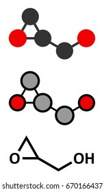 Glycidol molecule. Conventional skeletal formula and stylized representations.