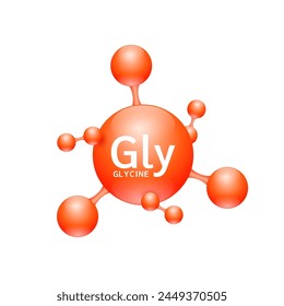 Glycine amino acid. Molecules that combine to form proteins nutrients necessary for health muscle. Biomolecules model 3D red for ads dietary supplements. Medical scientific concepts. Vector.