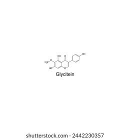 Glycitein skeletal structure diagram.Isoflavanone compound molecule scientific illustration. svg