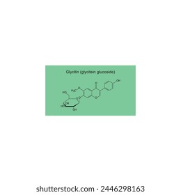 Glycitin (glycitein glucoside) skeletal structure diagram.Isoflavanone compound molecule scientific illustration on green background. svg