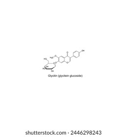 Glycitin (glycitein glucoside) skeletal structure diagram.Isoflavanone compound molecule scientific illustration on white background. svg