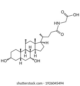 Glycochenodeoxycholic acid. Bile acid. The chemical molecular formula is Glycochenodeoxycholic acid. Vector illustration on isolated background