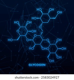 Glycogen Molecular Structure with Network Connections Representing Chemical Bonds