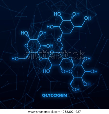 Glycogen Molecular Structure with Network Connections Representing Chemical Bonds
