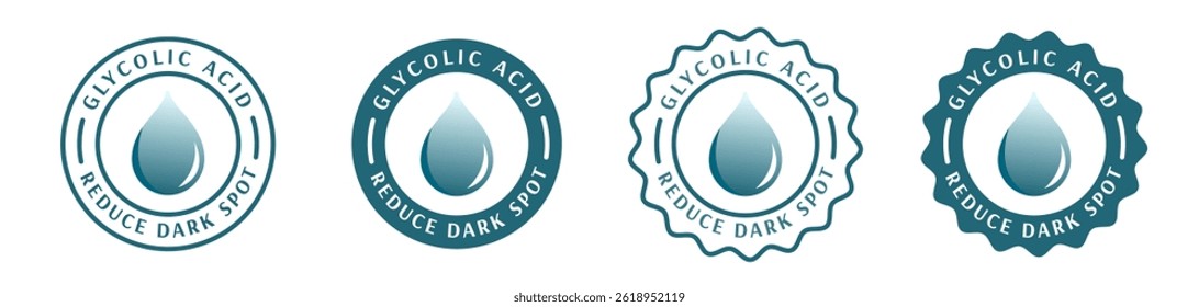 glycolic acid badge, seal, stamp, sticker, certificate, logo, tag. skincare formula ingredients, body care, cosmetic, cosmetics, make up, to reduce dark spot. 