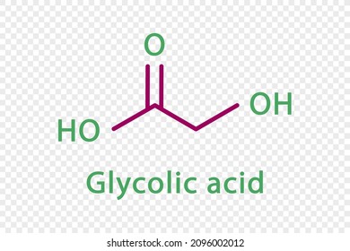 Glycolic acid chemical formula. Glycolic acid structural chemical formula isolated on transparent background.