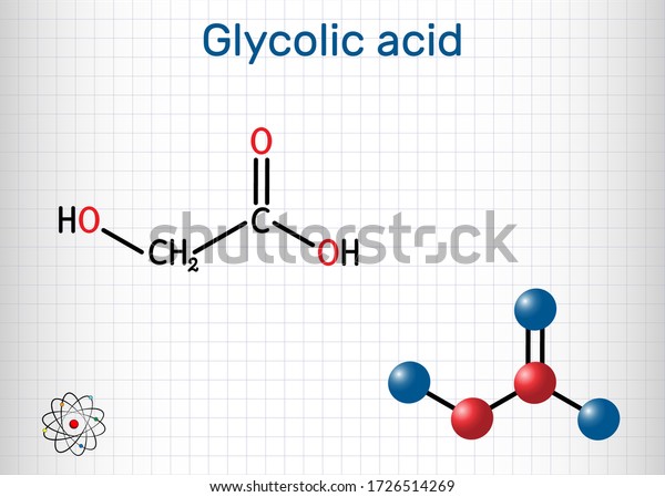 グリコール酸 ヒドロ酢酸またはヒドロキシ酢酸 C2h4o3分子 A ヒドロキシ酸 Ahaである 構造化学式と分子モデル ケージの紙 ベクターイラスト のベクター画像素材 ロイヤリティフリー