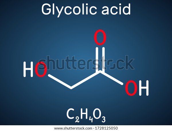 グリコール酸 ヒドロ酢酸またはヒドロキシ酢酸 C2h4o3分子 A ヒドロキシ酸 Ahaである 暗い青の背景に構造化学式 ベクターイラスト のベクター画像素材 ロイヤリティフリー