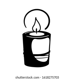 Glyph big candle icon. Holiday celebration relaxation black silhouette concept. Health care Aromatic vector pictogram on isolated white. Fire Meditation logo icon decoration.