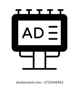 Icono de cartelera de glifo que representa la estrategia de publicidad digital
