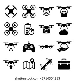 glifo ícone preto definir drone 